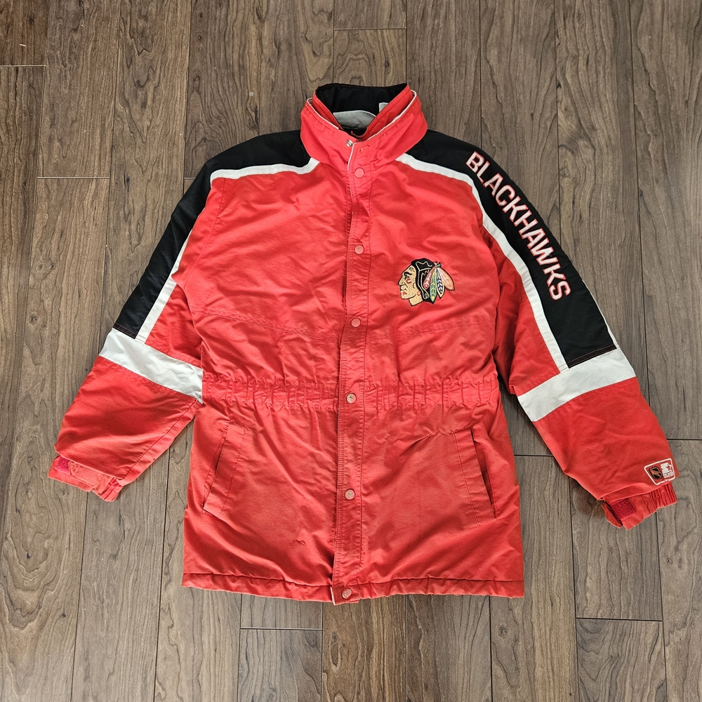 Vintage Starter Chicago Blackhawks Jacket XL 90s NHL Coat Colorblock Embroided
